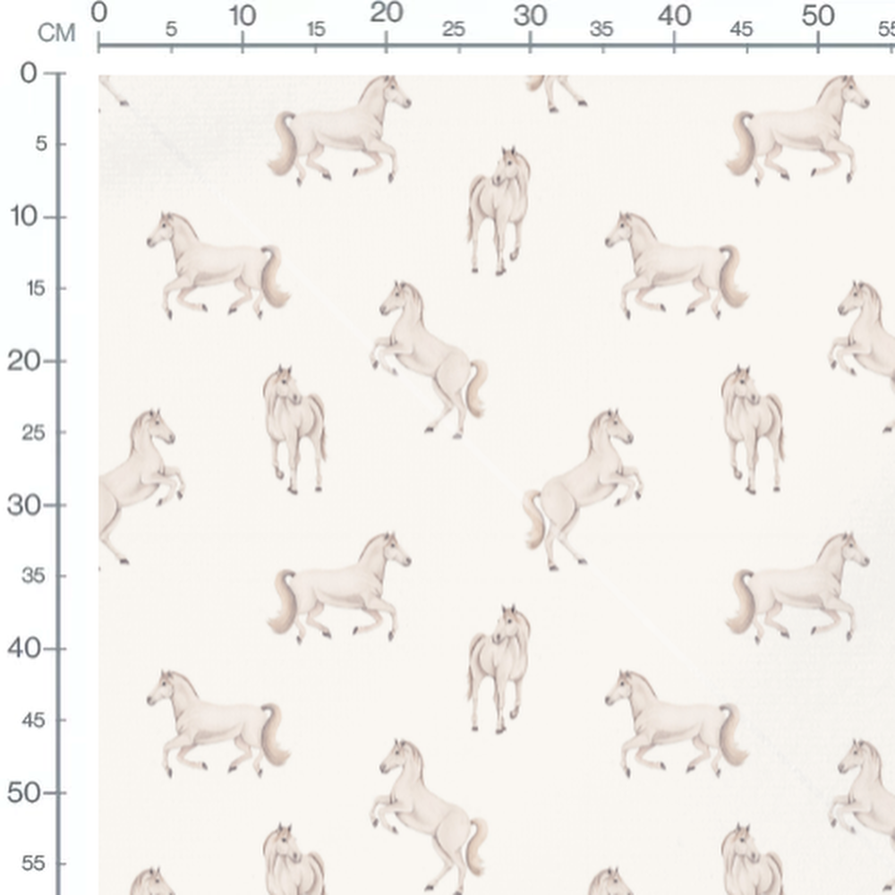 Tissu - Chevaux blancs sur fond beige