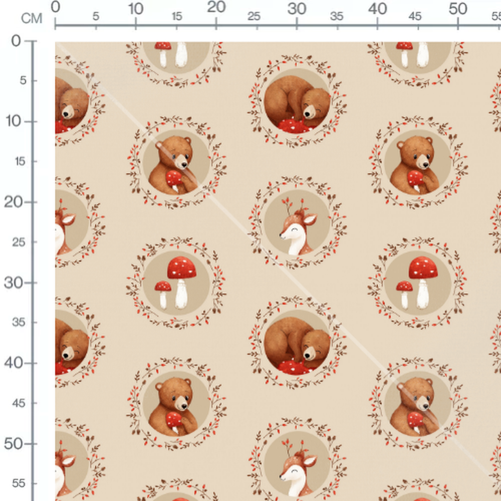 Tissu - Ours et faons sur beige doux
