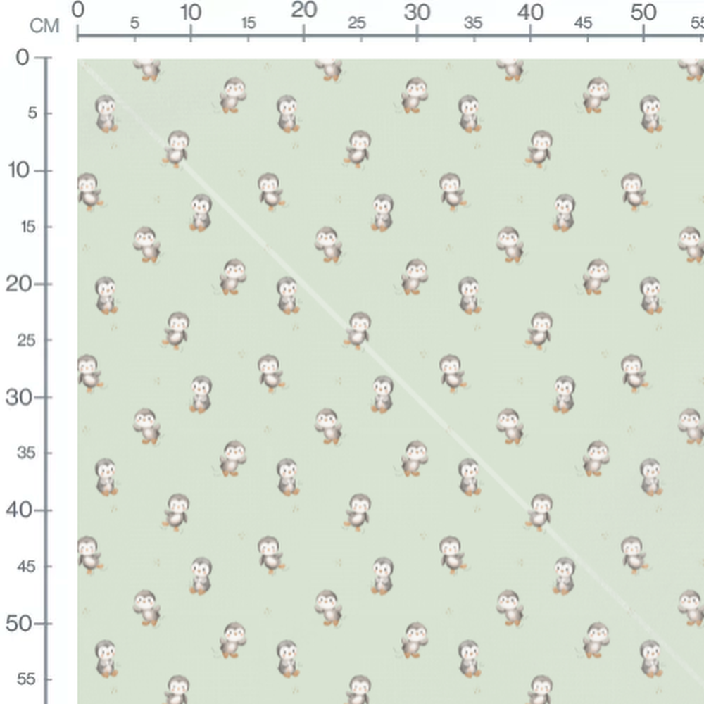 Tissu - Pingouins sur fond vert