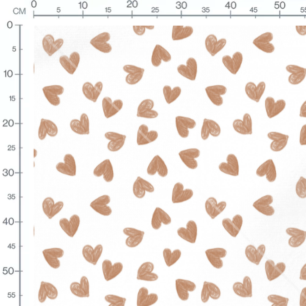 Tissu - Cœurs marron dessinés