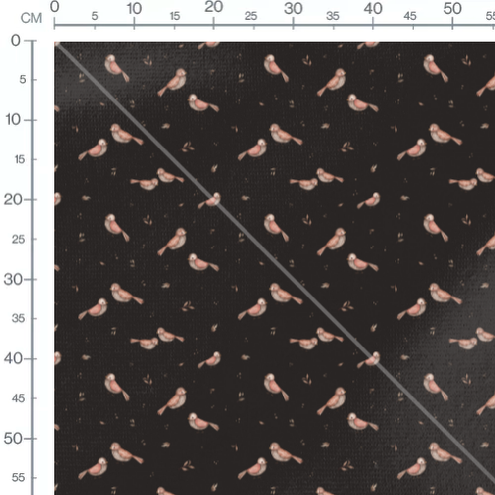 Tissu - Oiseaux roses et baies noires