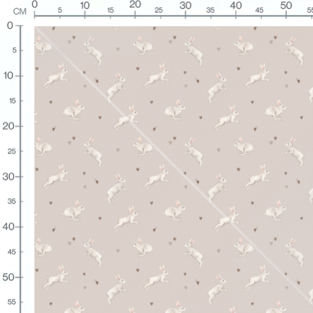 Tissu - Lapins blancs et cœurs marron