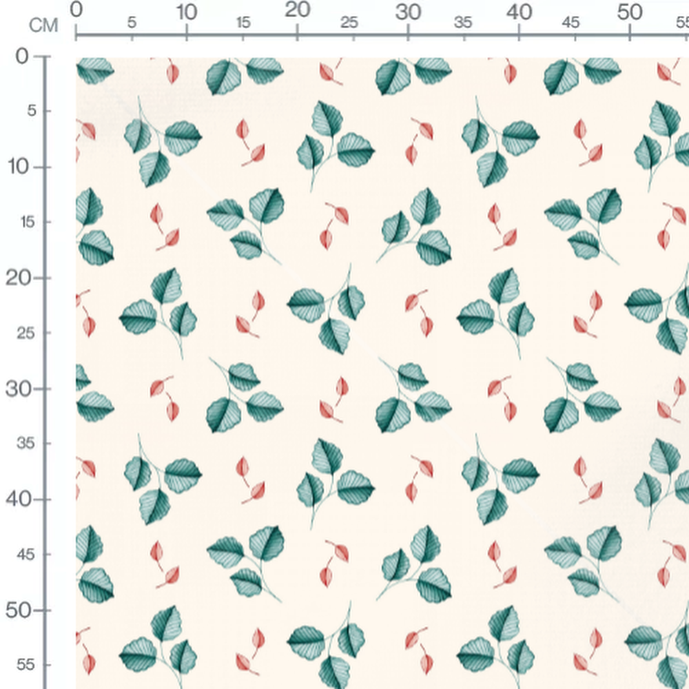 Tissu - Feuilles détaillées sur crème