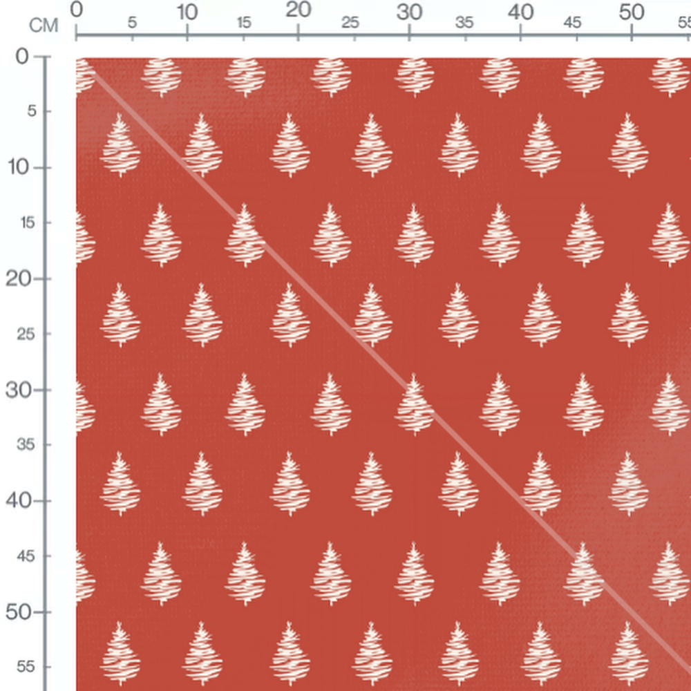 Tissu - Sapins blancs sur fond rouge