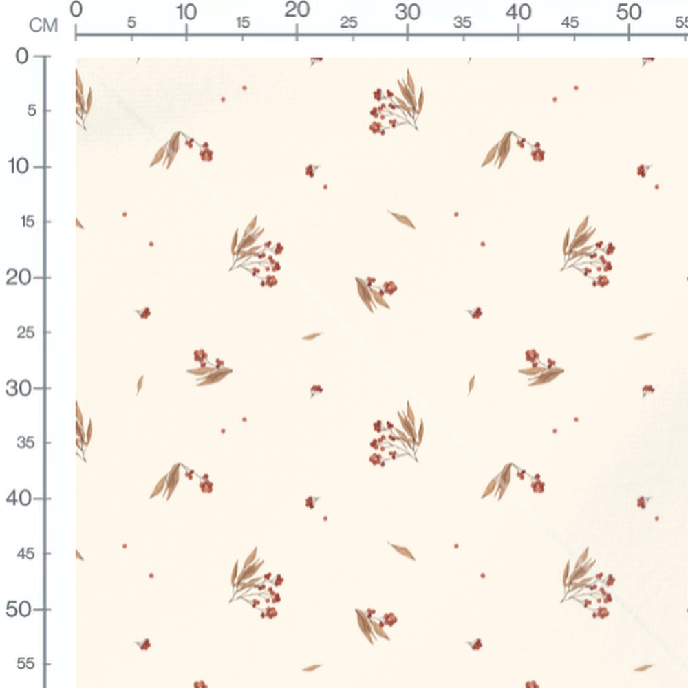 Tissu - Baies rouges et feuilles élancées