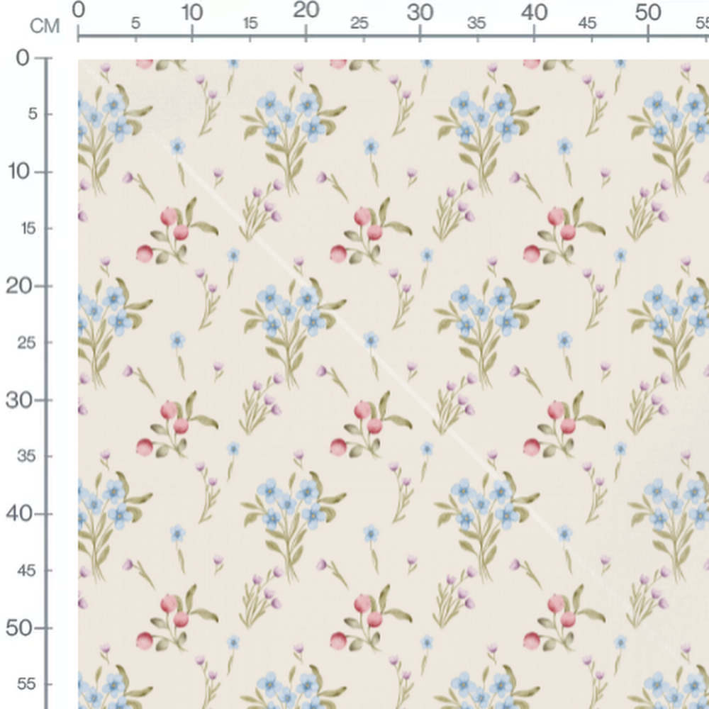 Tissu - Fleurs bleues et roses aquarelle