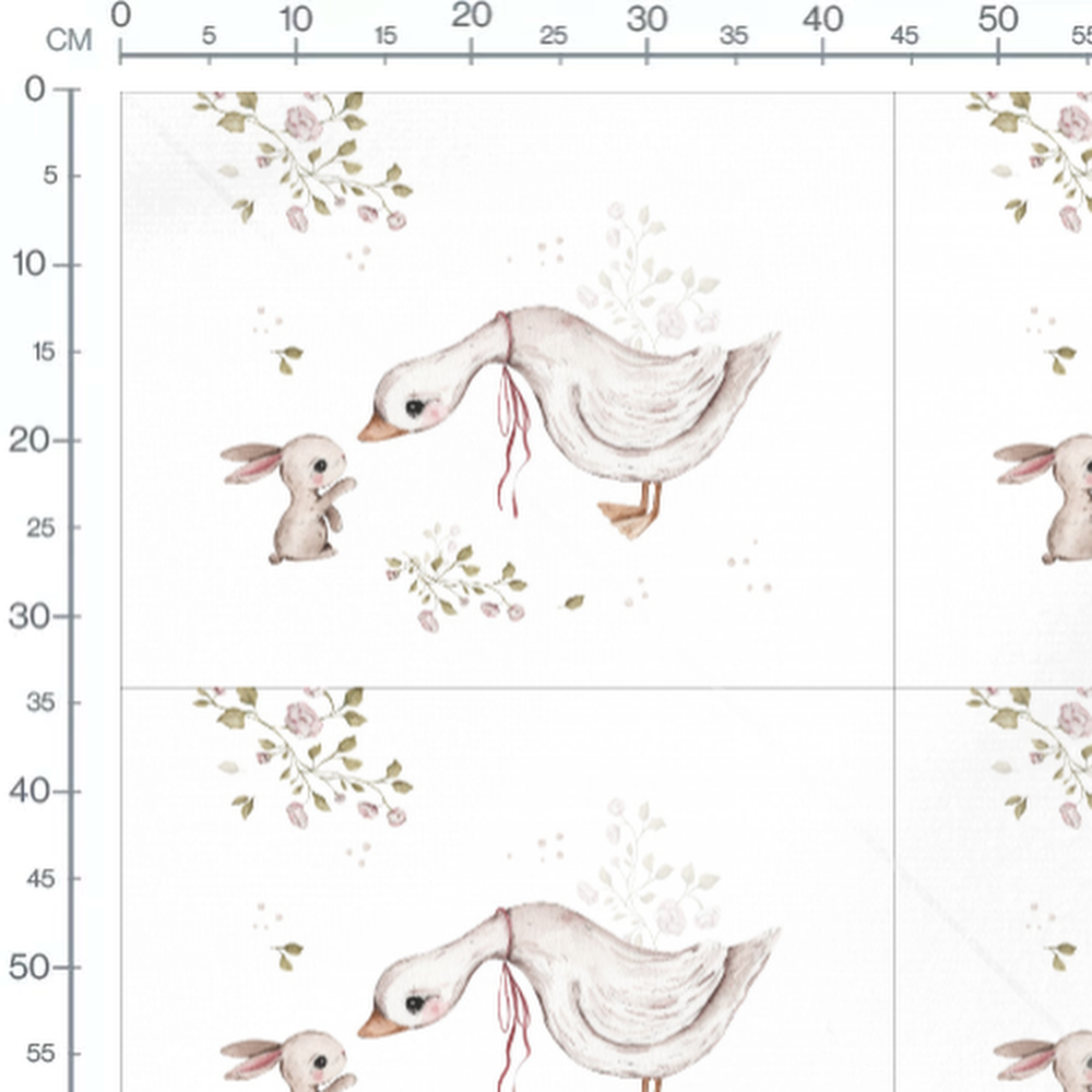Tissu - Oie et lapin fleuri