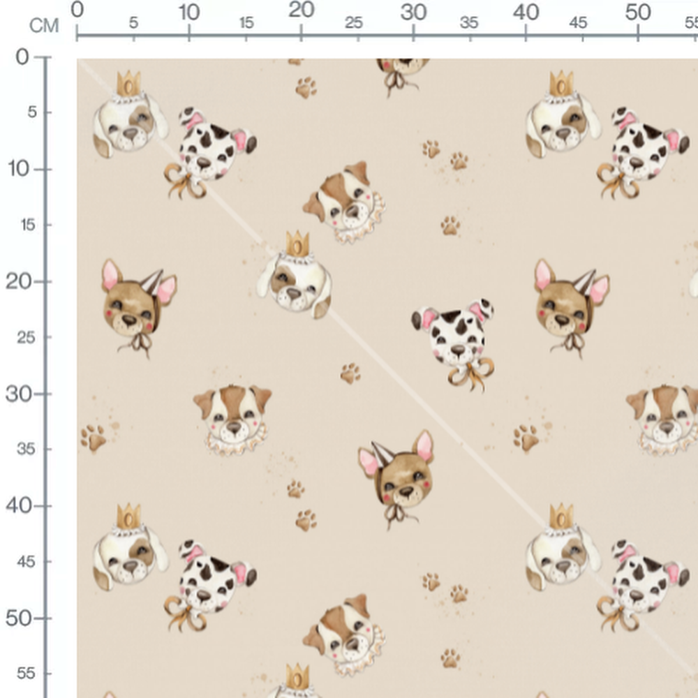 Tissu - Chiots couronnés et empreintes
