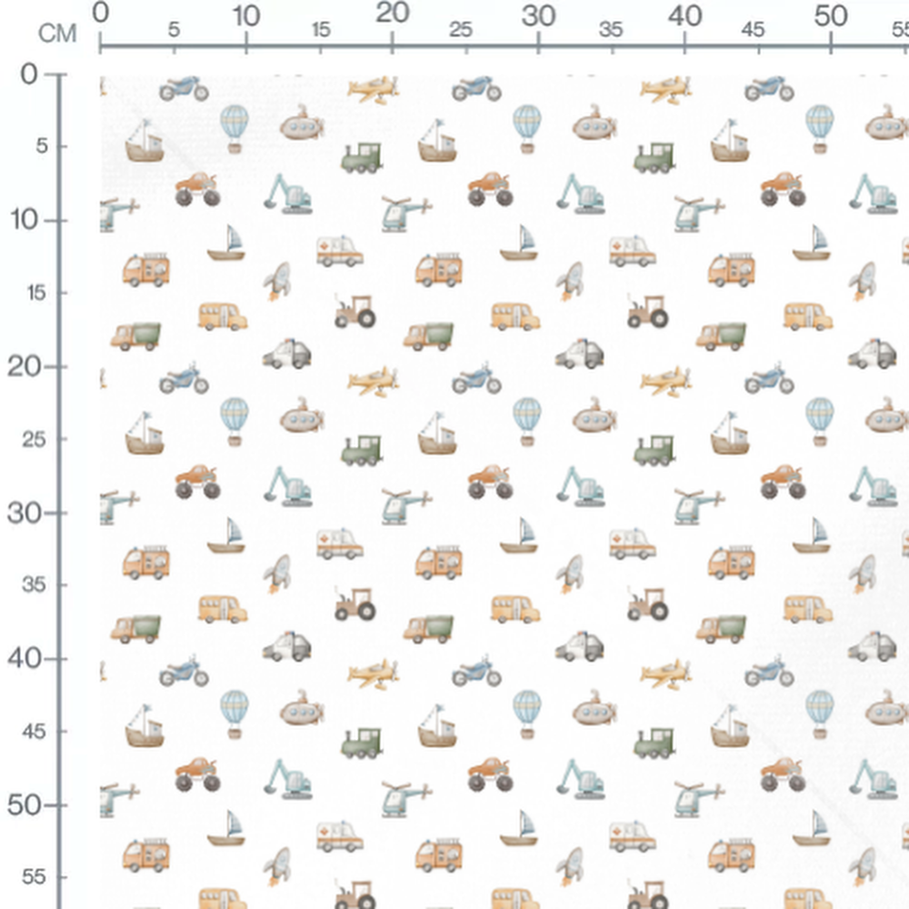 Tissu - Véhicules variés sur fond blanc