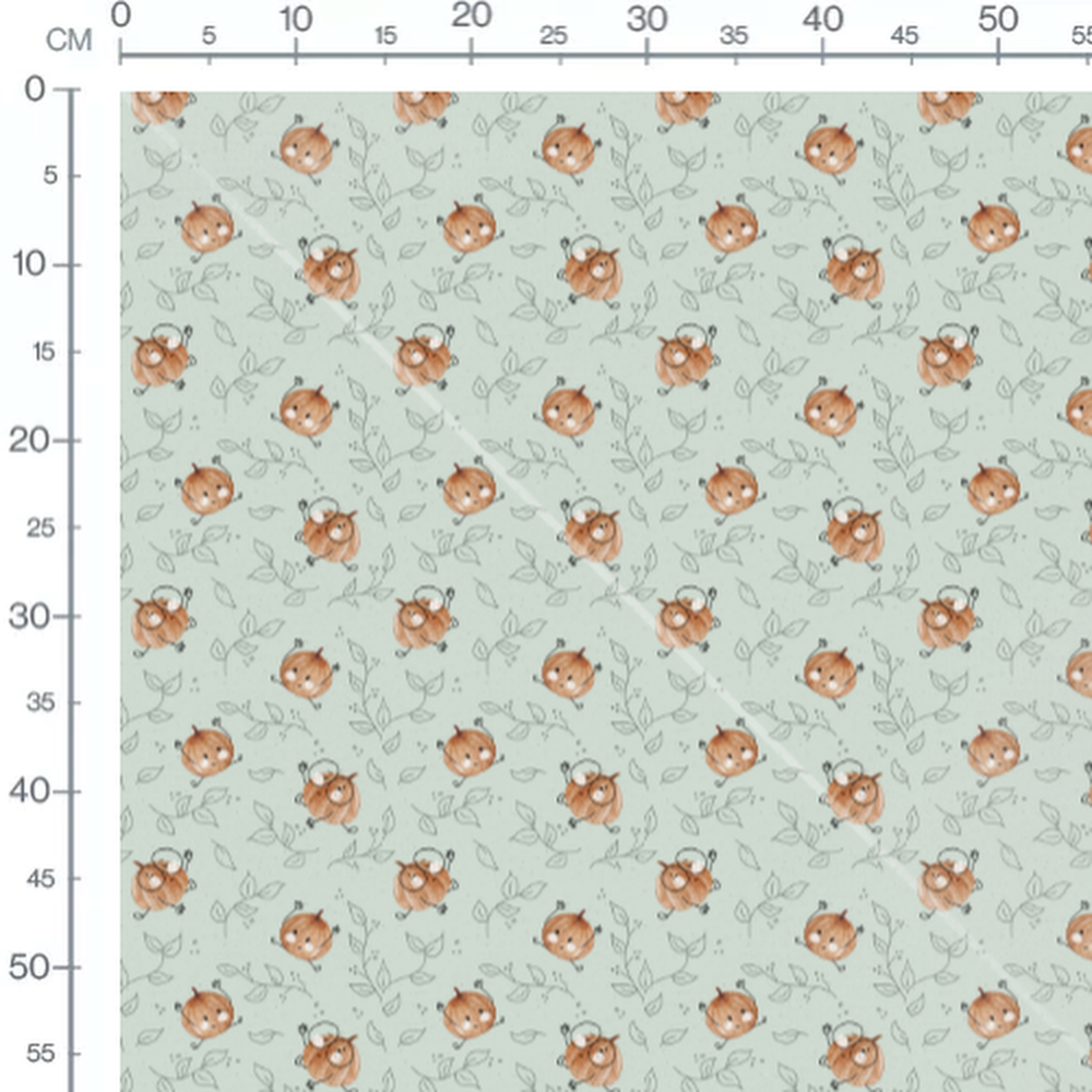 Tissu - Citrouilles marron sur vert