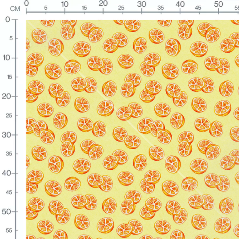 Tissu - Tranches d'oranges sur fond jaune