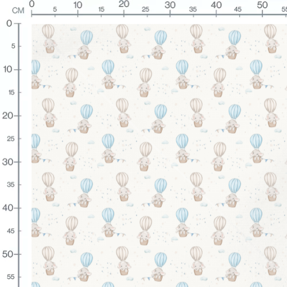 Tissu - Éléphants montgolfières et nuages