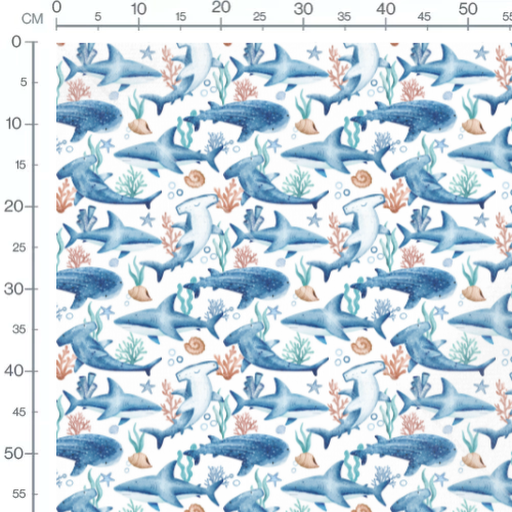 Tissu - Requins et baleines colorés