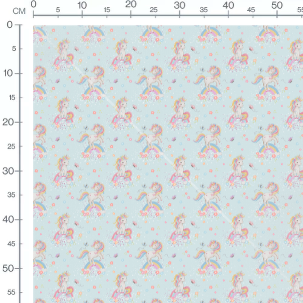 Tissu - Licornes arc-en-ciel et fleurs