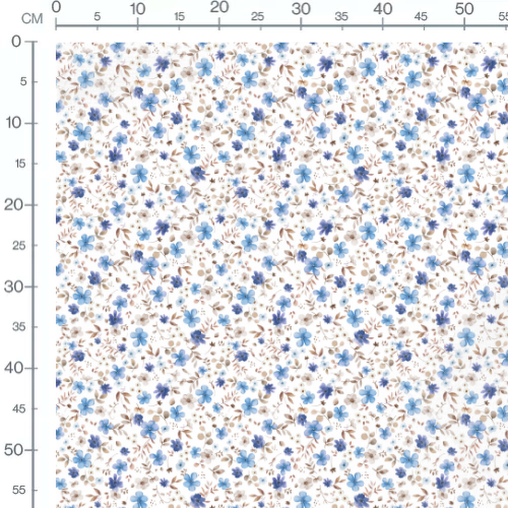 Tissu - Fleurs bleues et brunes variées