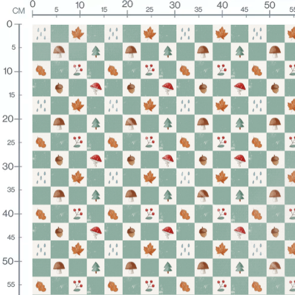 Tissu - Motifs automnaux sur fond vert
