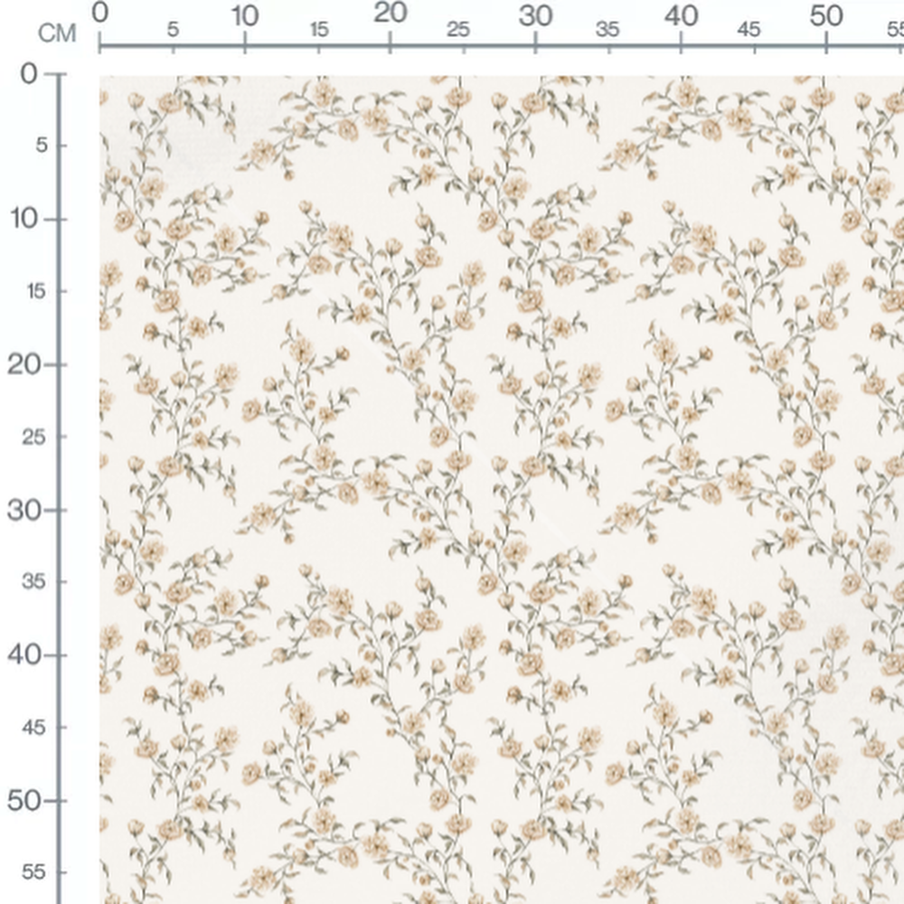 Tissu - Roses beiges et feuilles vertes