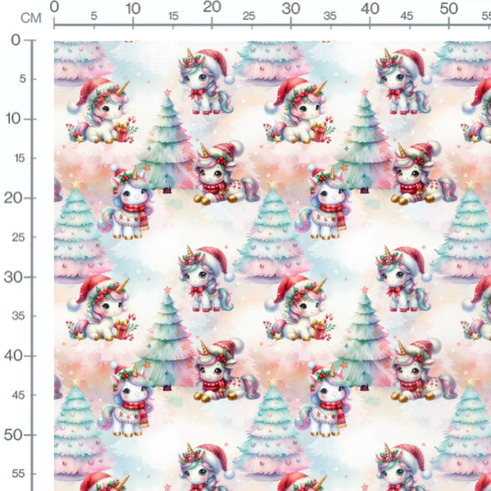 Tissu - Licornes de Noël colorées