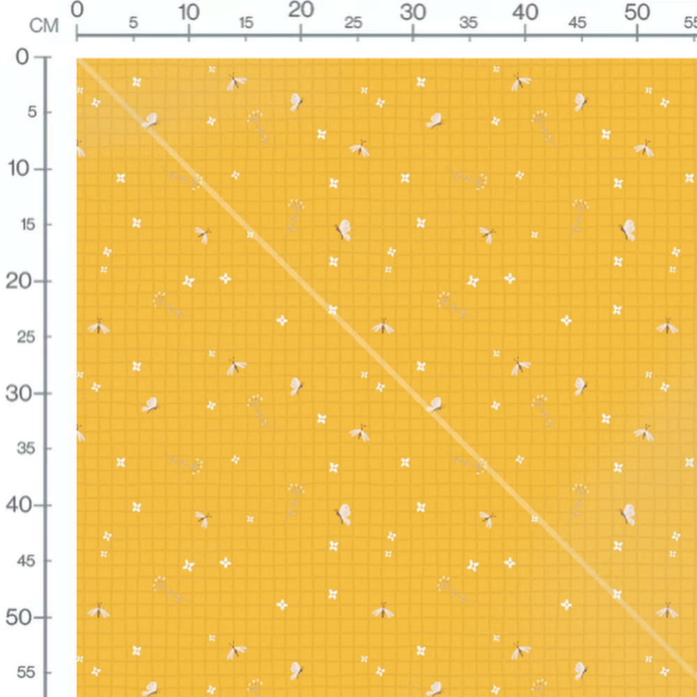 Tissu - Papillons et fleurs blanches