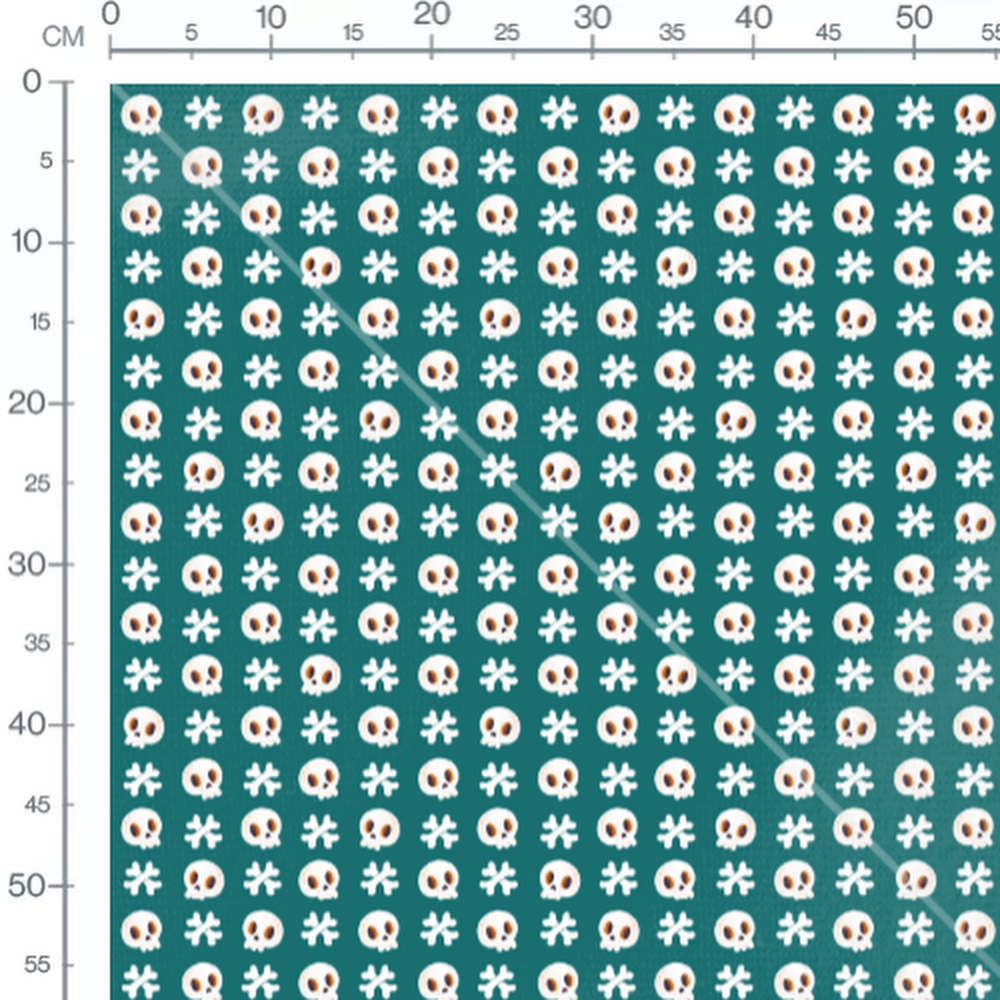 Tissu - Crânes et os sur fond vert