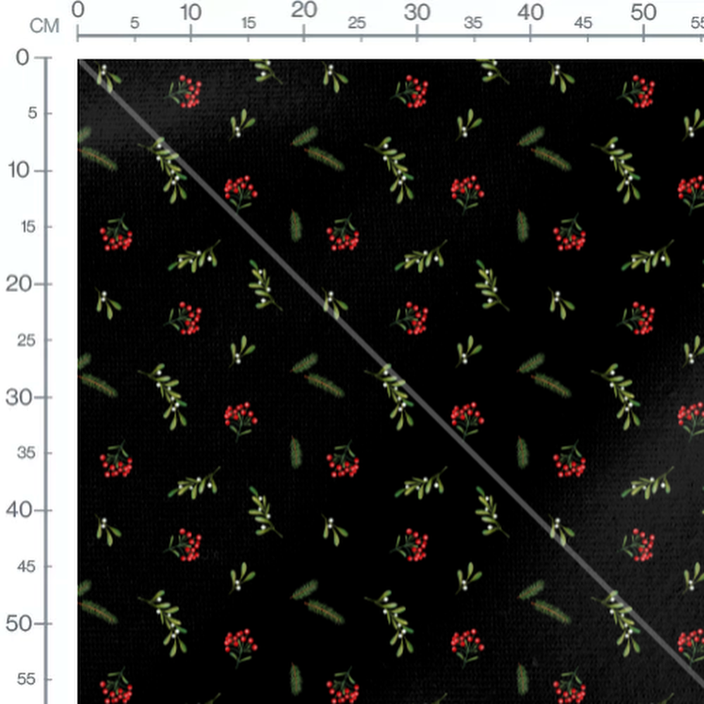 Tissu - Baies et feuillages sur noir