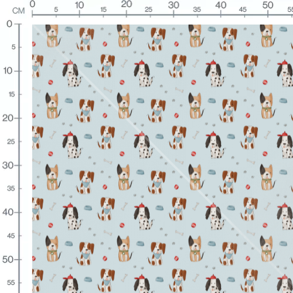 Tissu - Chiens marron sur fond bleu