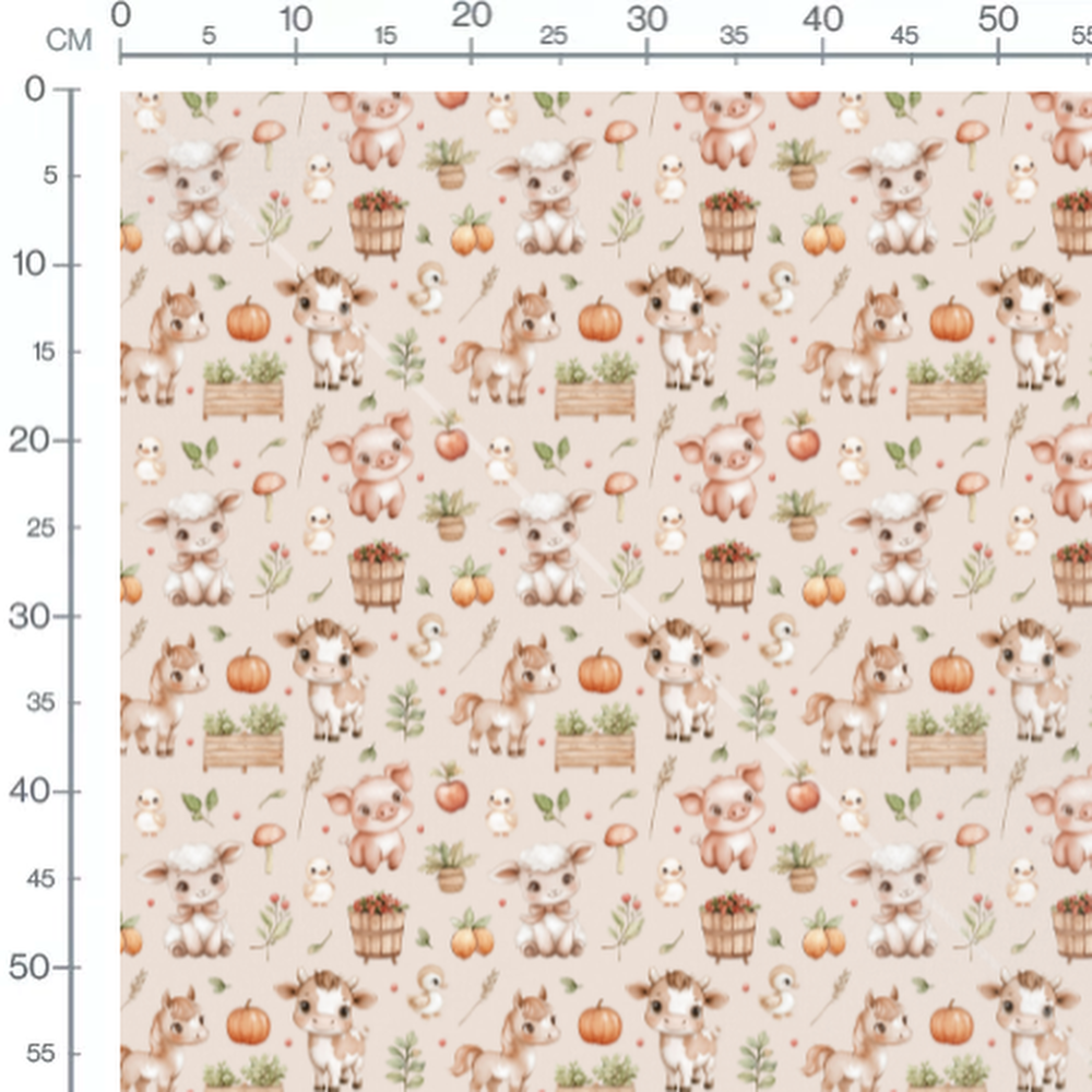 Tissu - Animaux et citrouilles beige