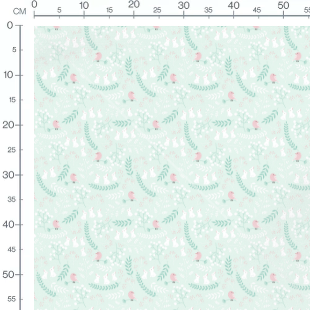 Tissu - Lapins et oiseaux pastel