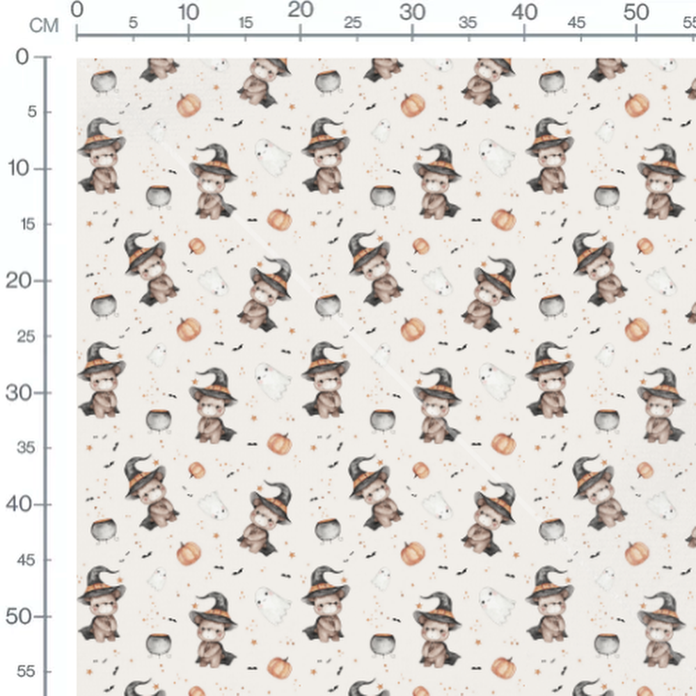 Tissu - Ours en chapeau et citrouilles