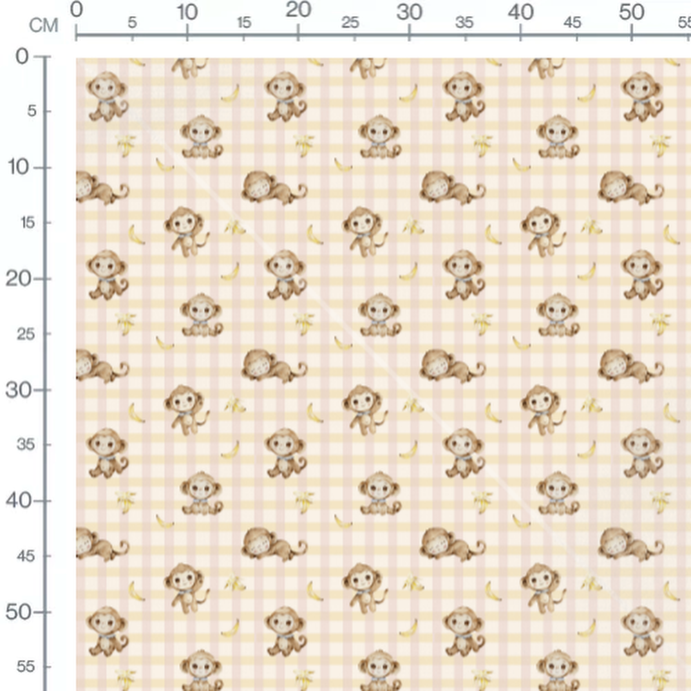 Tissu - Singes bruns sur fond à carreaux