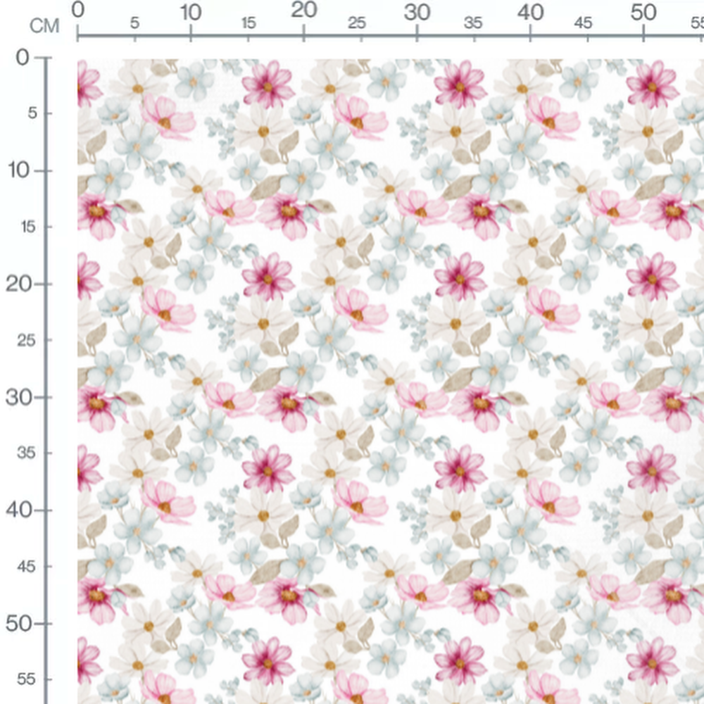 Tissu - Fleurs roses et blanches légères