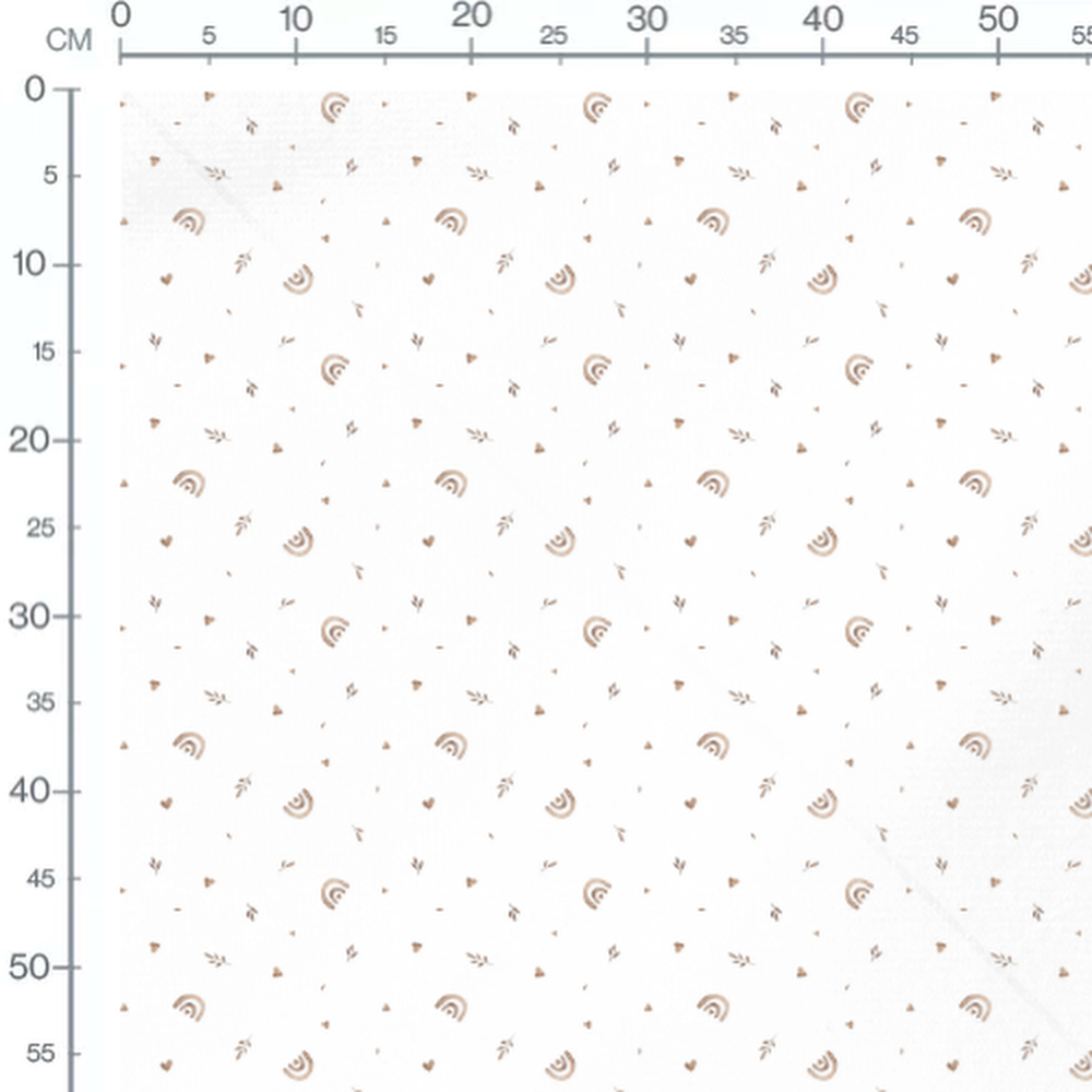 Tissu - Cœurs et arcs beige sur blanc