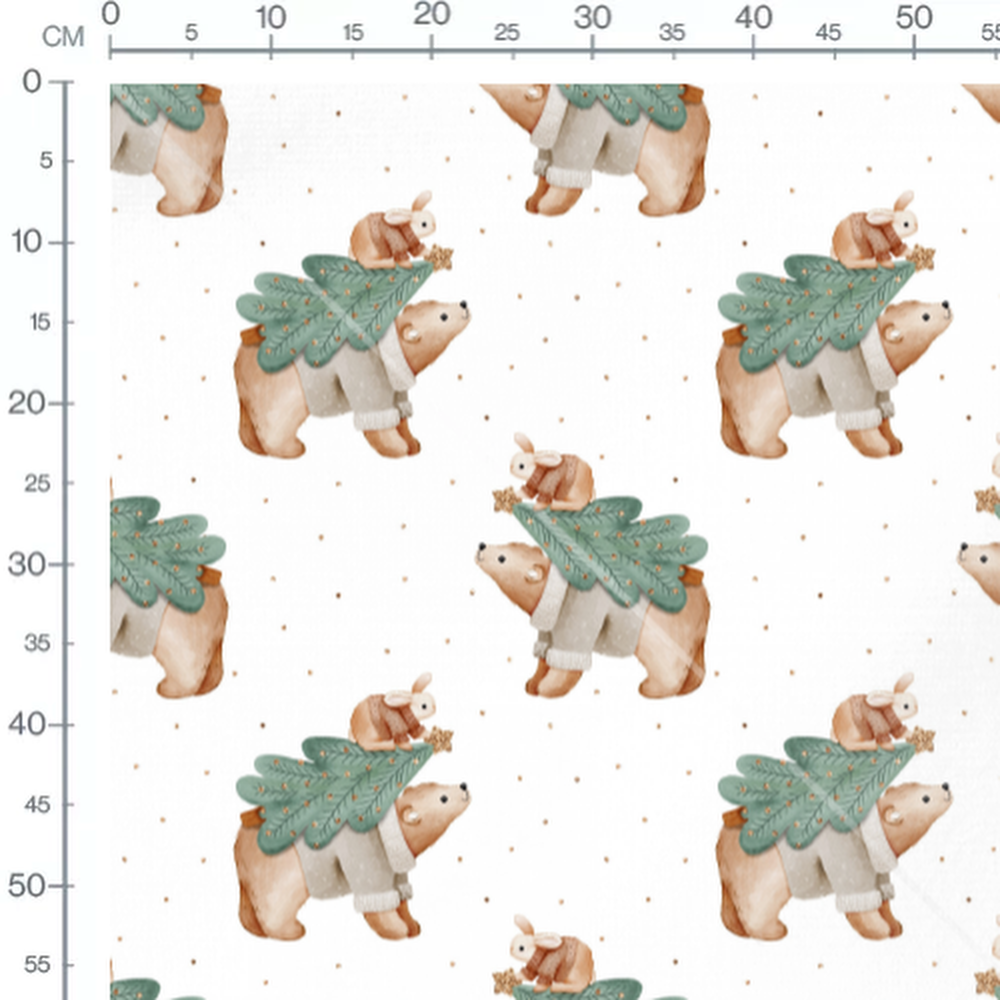 Tissu - Ours et lapin sur blanc