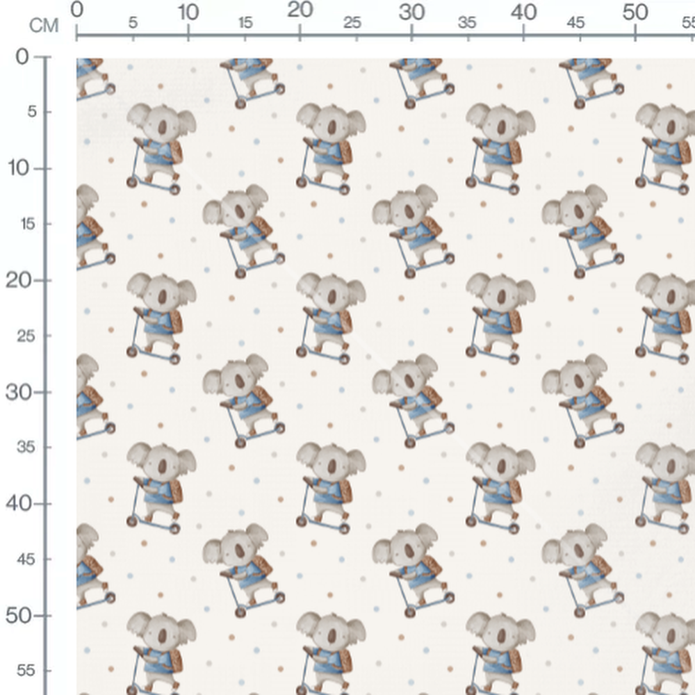 Tissu - Koalas en trottinette beige