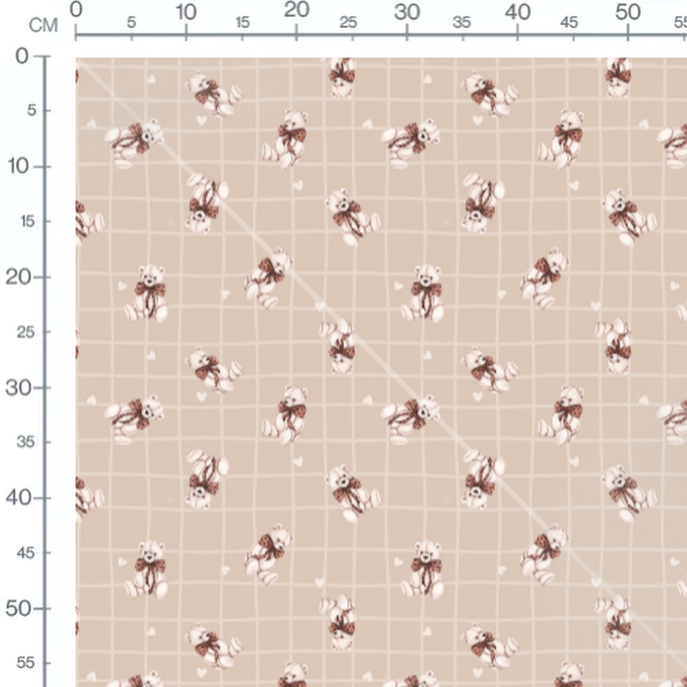 Tissu - Oursons et cœurs sur carreaux