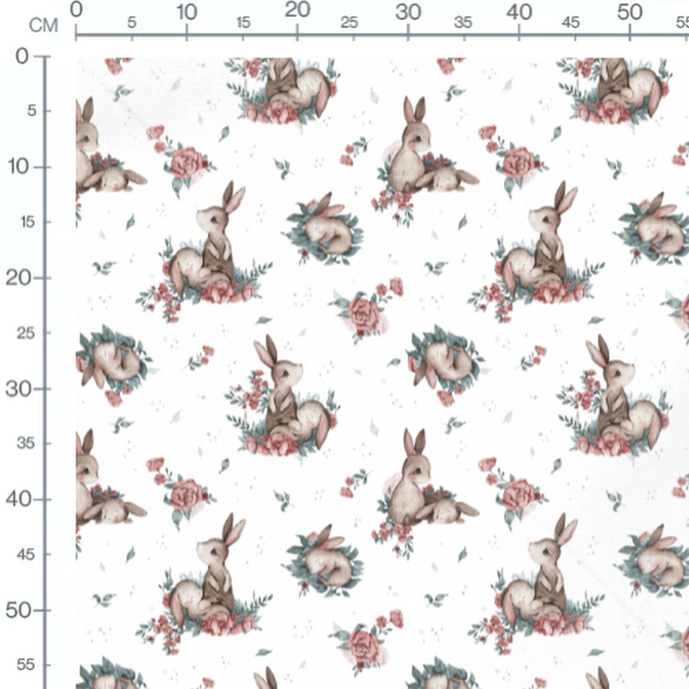 Tissu - Lapins bruns et roses roses
