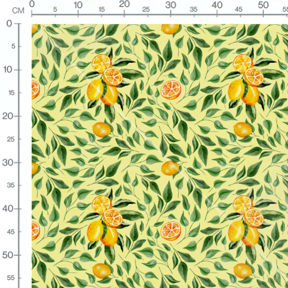 Tissu - Citrons et tranches sur vert
