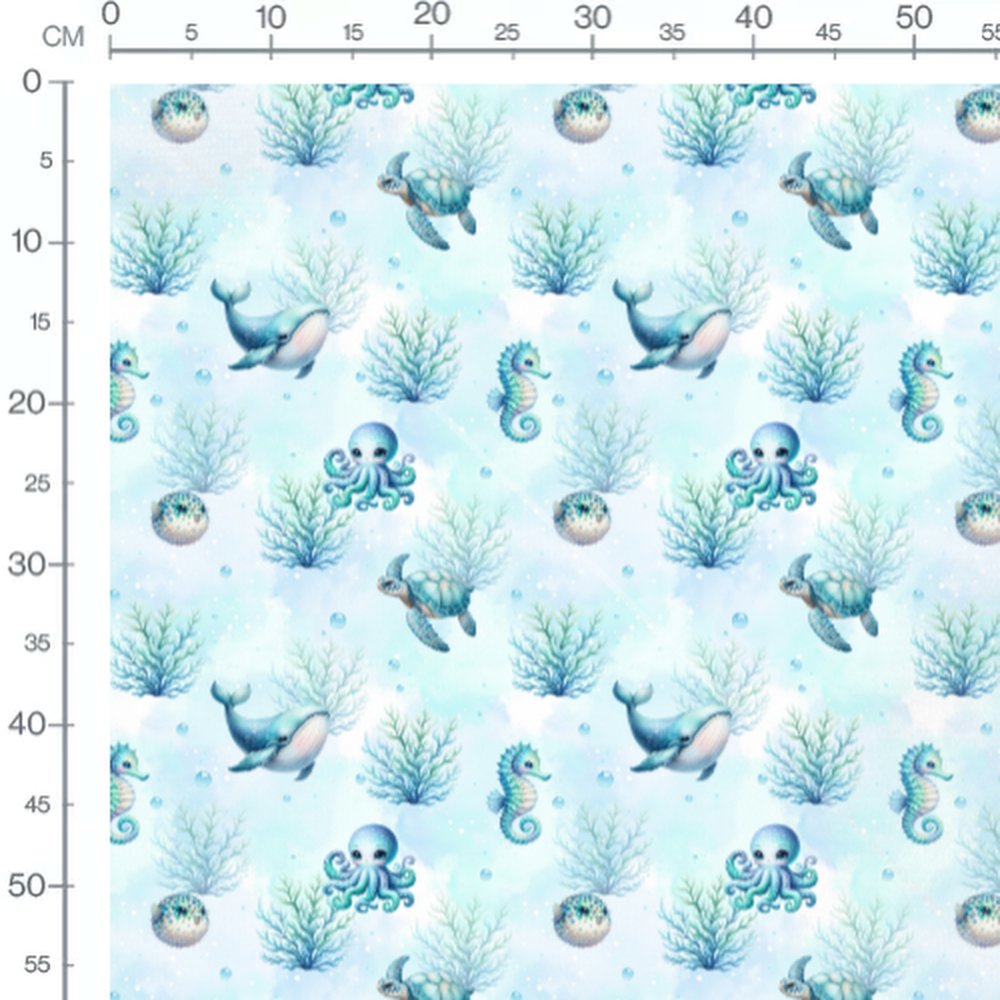 Tissu - Baleine et coraux aquarelle