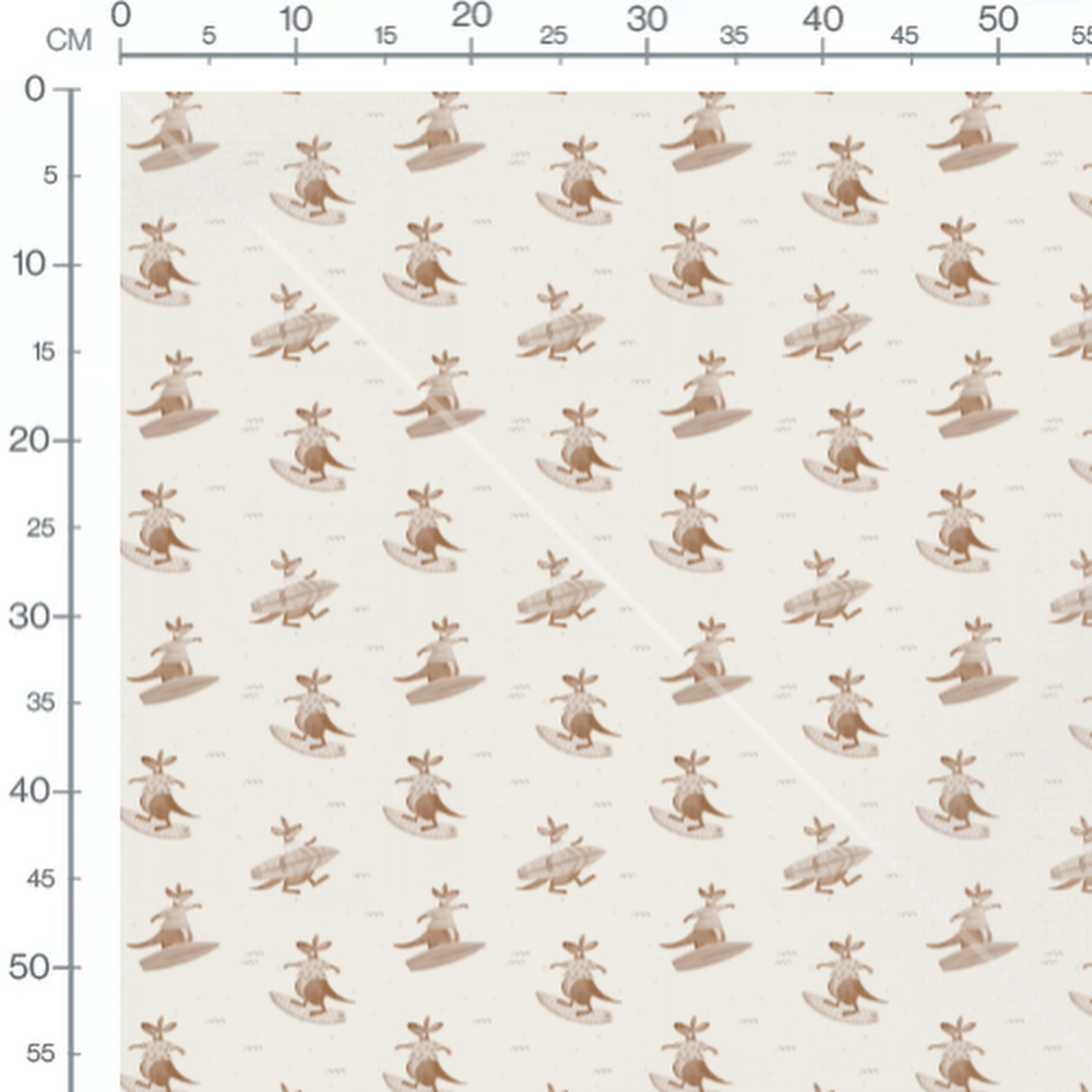 Tissu - Kangourous surfant en beige