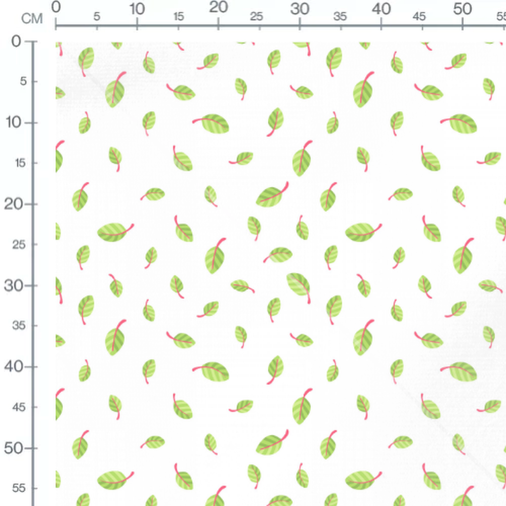 Tissu - Feuilles vertes à nervures roses