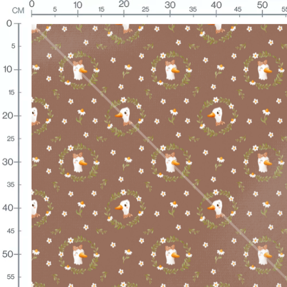 Tissu - Canards et fleurs sur brun