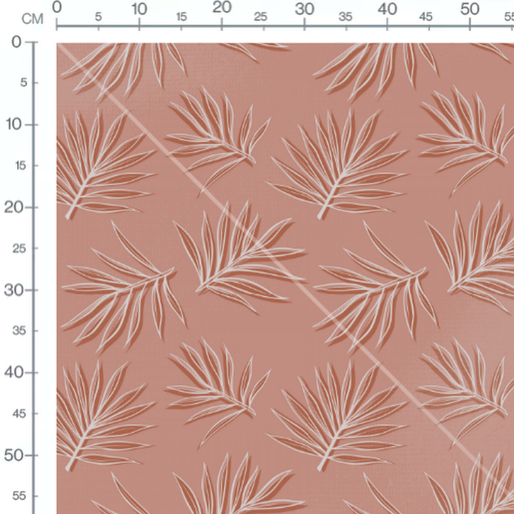 Tissu - Feuilles blanches sur rose 2