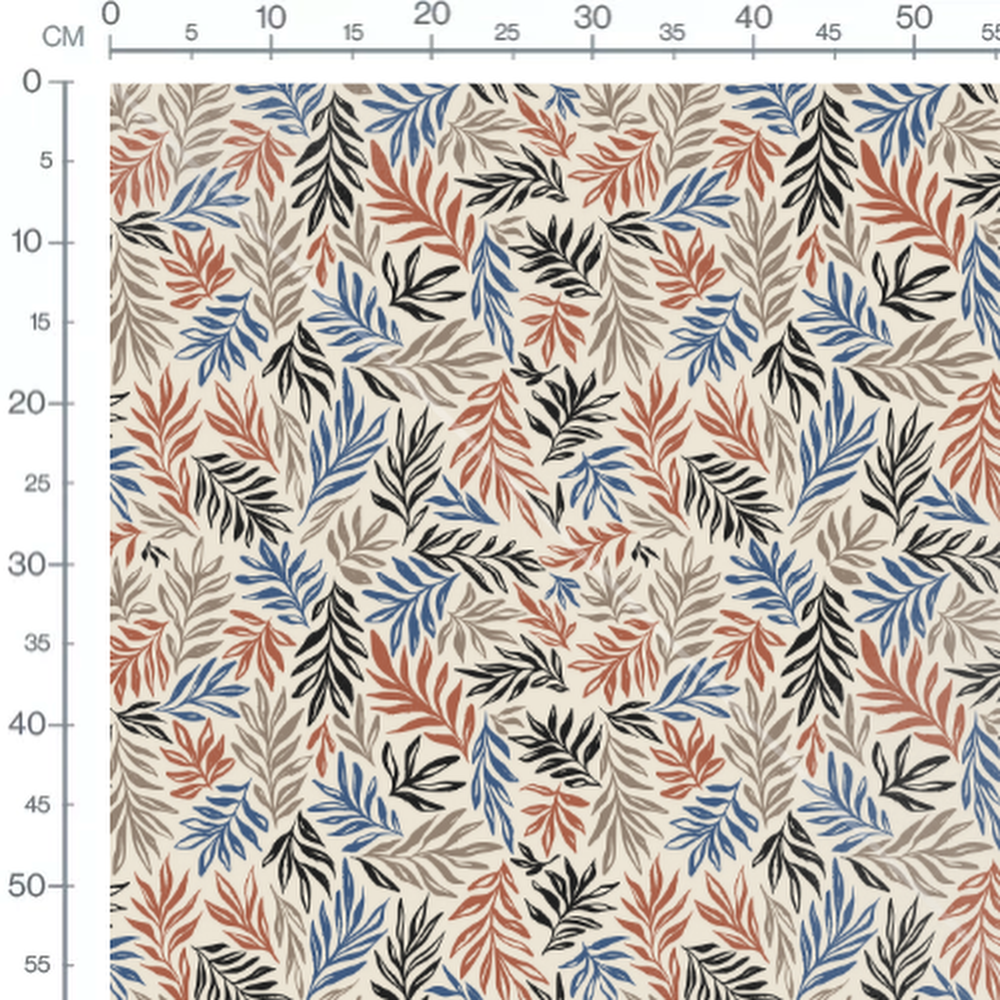 Tissu - Feuilles colorées sur beige