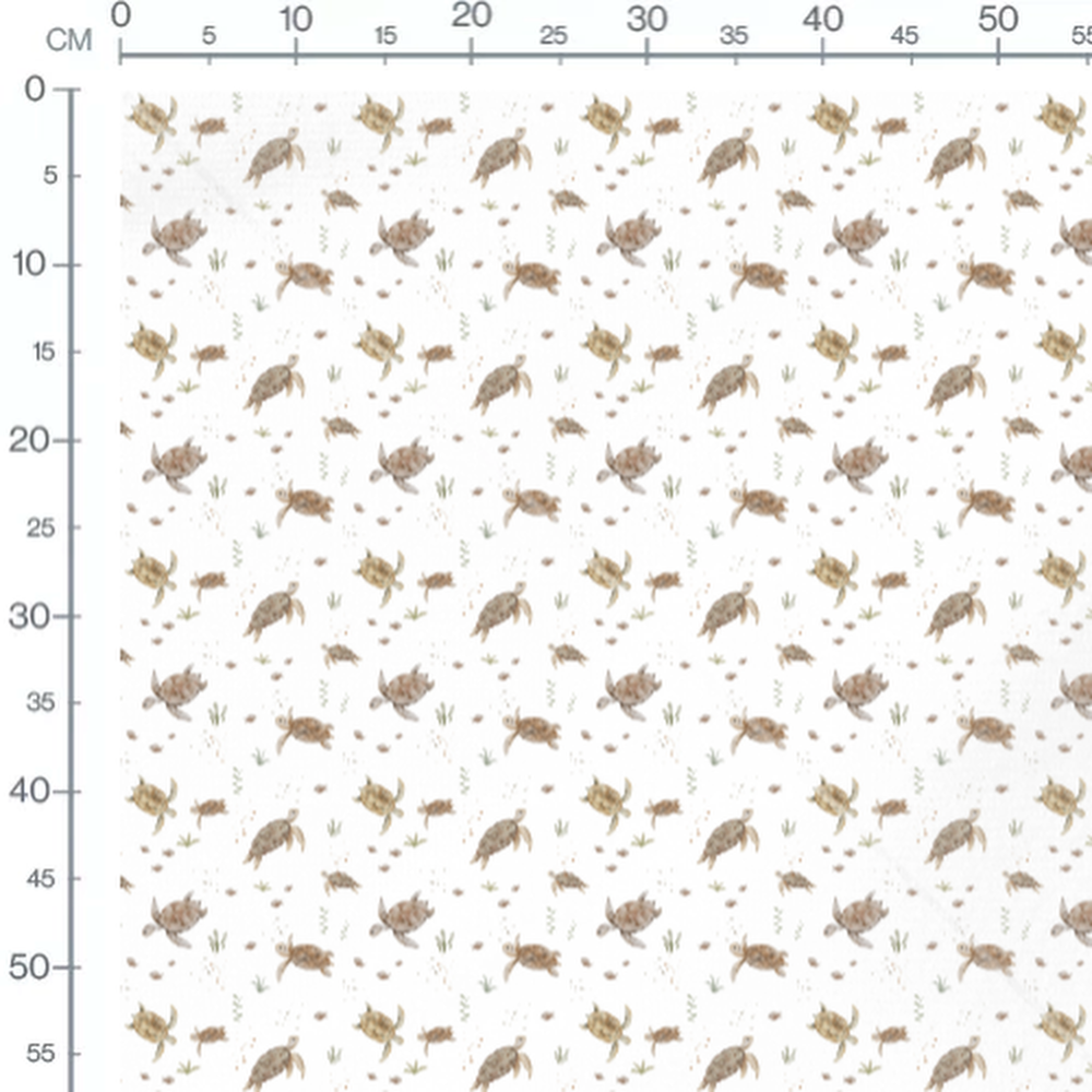 Tissu - Tortues et poissons marron