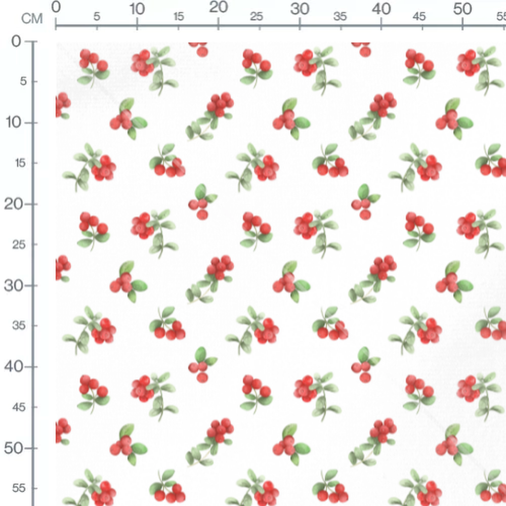 Tissu - Baies rouges et feuilles claires