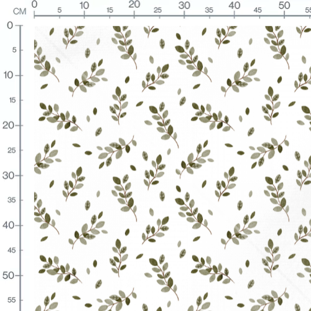 Tissu - Brindilles variées sur blanc