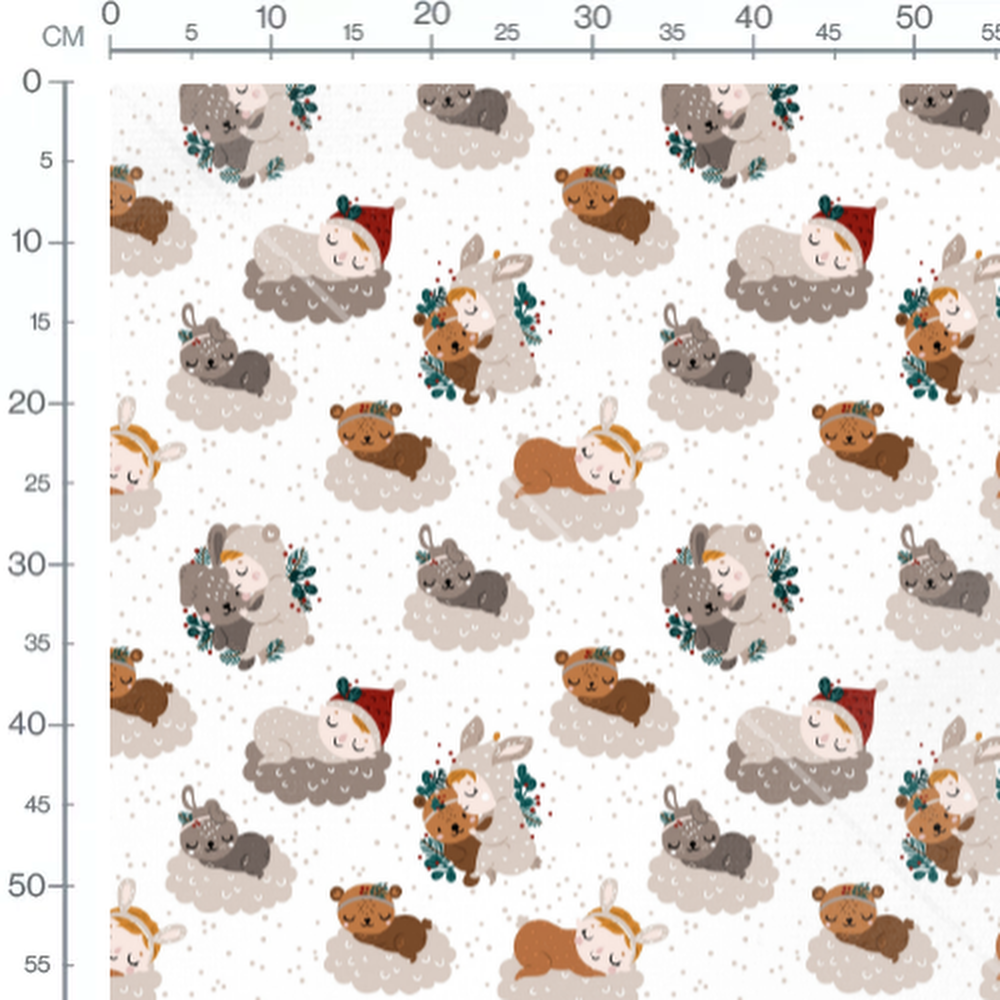 Tissu - Animaux endormis avec chapeaux