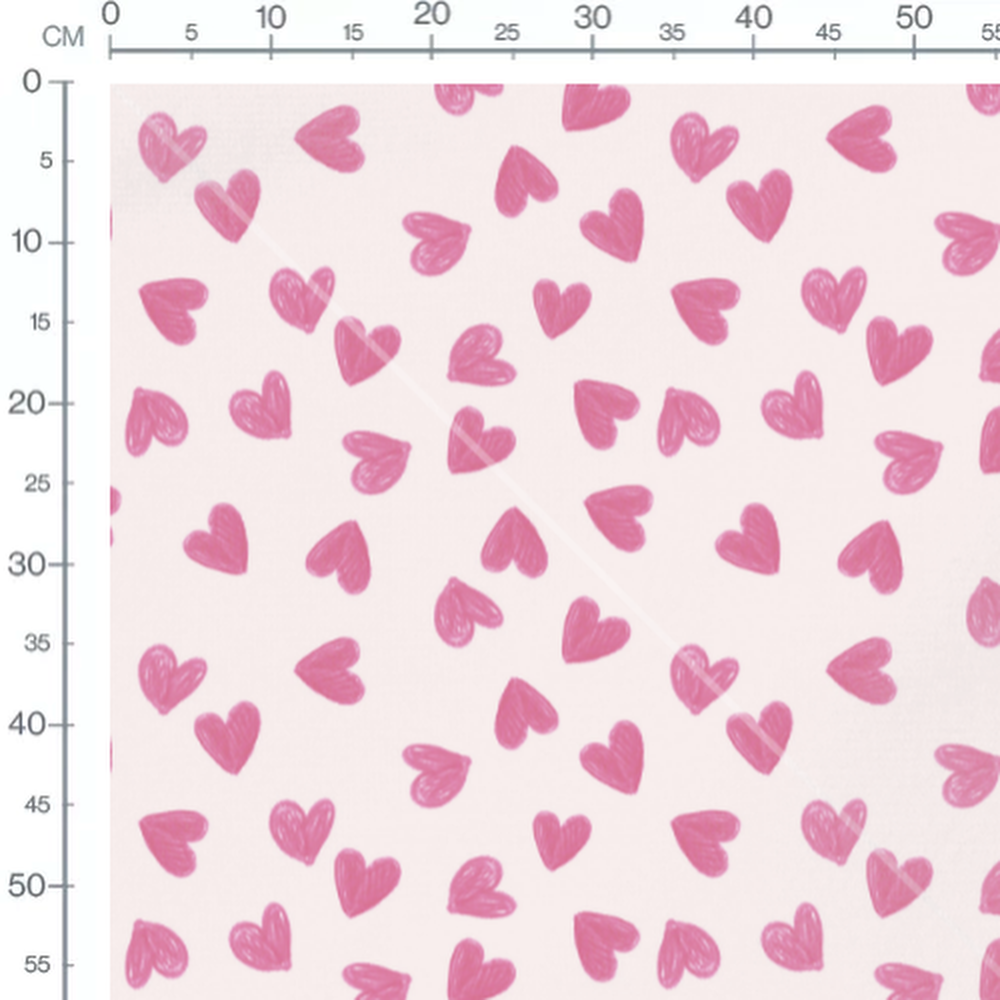 Tissu - Cœurs esquissés sur blanc