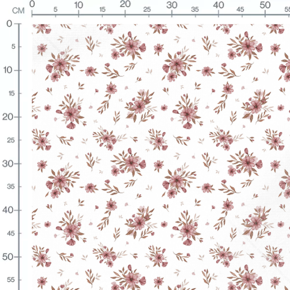 Tissu - Fleurs roses et feuilles brunes 2