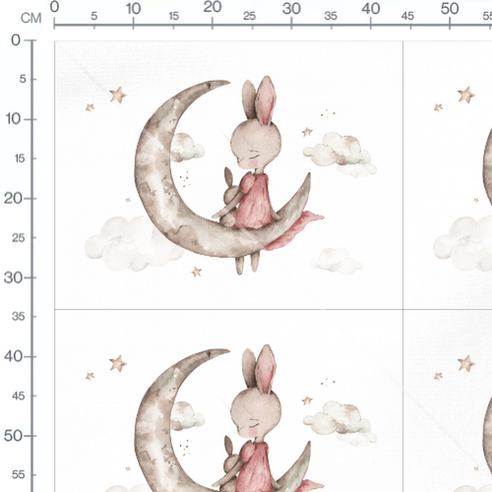 Tissu - Lapin beige sur croissant doré